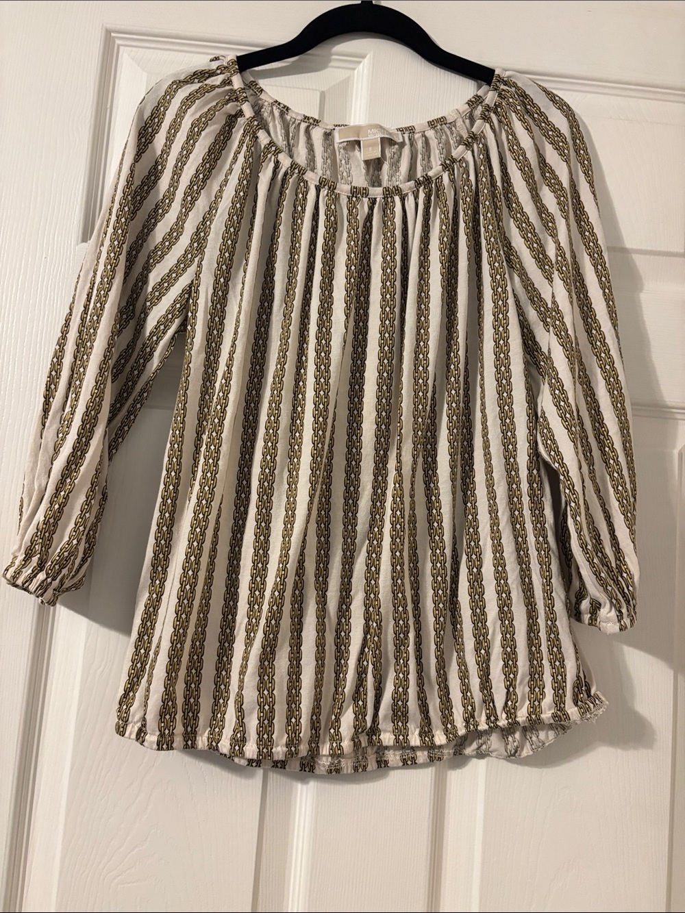 Michael Kors Cream & Olive Chain-Stripe Blouse